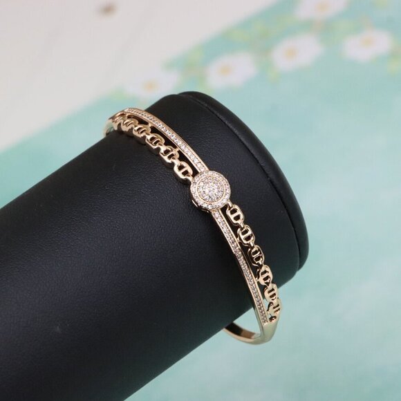 Rose Gold Bangle with Chain-Inspired Band and Round Stone Center, XPBL0560 - Picture 8 of 12